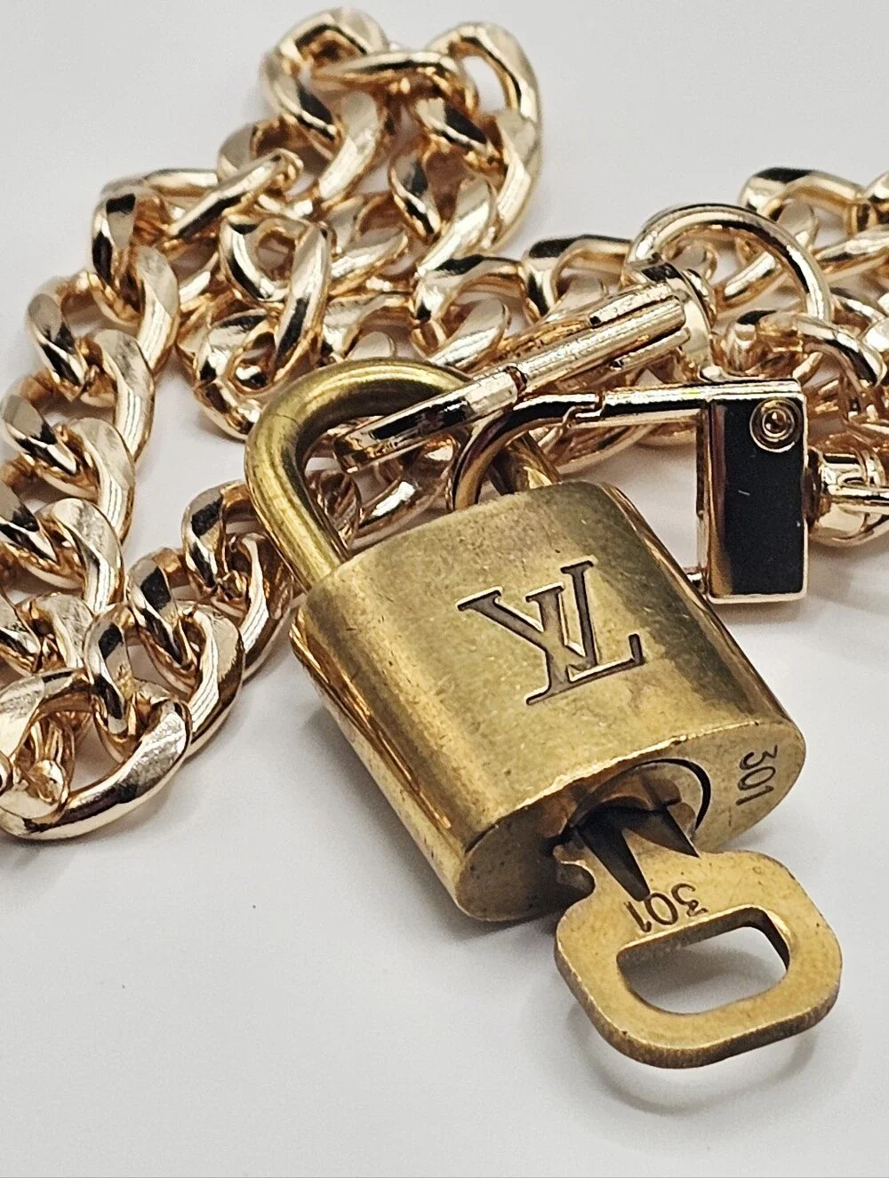 Louis Vuitton Brass Padlock and Key Chain Necklace